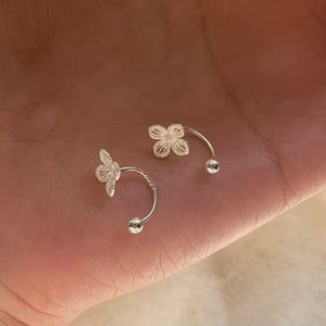 Silver Tone Copper Four Leaf Clover U-Shaped Double Hole Screw Back Stud Earrings Minimalist Floral Ear Jewelry