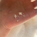 Silver Tone Copper Four Leaf Clover U-Shaped Double Hole Screw Back Stud Earrings Minimalist Floral Ear Jewelry view 3
