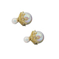 Luxury Crown Mermaid Pearl Double Sided Studs For Women, Gold Alloy Rhinestone Front Back Earrings view 5