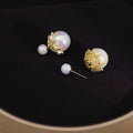 Luxury Crown Mermaid Pearl Double Sided Studs For Women, Gold Alloy Rhinestone Front Back Earrings view 2