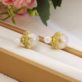 Luxury Crown Mermaid Pearl Double Sided Studs For Women, Gold Alloy Rhinestone Front Back Earrings view 3