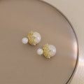 Luxury Crown Mermaid Pearl Double Sided Studs For Women, Gold Alloy Rhinestone Front Back Earrings view 4
