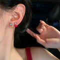 18K Gold Plated Copper Asymmetric Zircon Geometric Stud Earrings With Silver Posts view 3