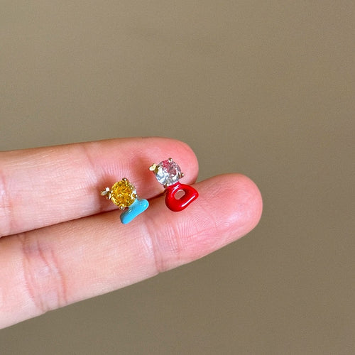 18K Gold Plated Copper Asymmetric Zircon Geometric Stud Earrings With Silver Posts