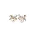Light Luxury Zircon Bow Faux Pearl Stud Earrings With Silver Pin For Commuter Style view 5