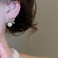 Light Luxury Zircon Bow Faux Pearl Stud Earrings With Silver Pin For Commuter Style view 4