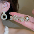 Light Luxury French Retro Geometric Heart Faux Pearl Zircon Stud Earrings For Women view 2