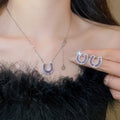 Oval Taro Purple Zircon U-Shaped Stud Earrings And Necklace Copper Old Money Jewelry Set view 2
