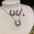 Oval Taro Purple Zircon U-Shaped Stud Earrings And Necklace Copper Old Money Jewelry Set view 3