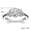 Silver Tone Round Clear Crystal Leaf Accent Ring Fashion Jewelry view 5