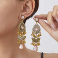 Vintage Bohemian Ethnic Long Drop Earrings With Red Crystal Rhinestone Teardrop Alloy Tassel Earrings view 4
