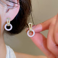 Korean Style Copper Enamel Zircon Firework Stud Earrings, Light Luxury Geometric Round Jewelry view 3