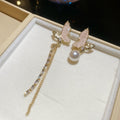 14K Gold Plated Silver Needle Butterfly Faux Pearl Stud Earrings Elegant OL Style view 2