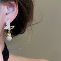 14K Gold Plated Silver Needle Butterfly Faux Pearl Stud Earrings Elegant OL Style view 3