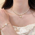 French Style Zircon Flower Faux Pearl Necklace Bracelet Earrings Jewelry Set view 4