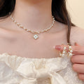 French Style Zircon Flower Faux Pearl Necklace Bracelet Earrings Jewelry Set view 2