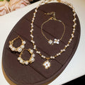 French Style Zircon Flower Faux Pearl Necklace Bracelet Earrings Jewelry Set view 3