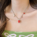 Stainless Steel Enamel Strawberry Faux Pearl Necklace Sweet Pastoral Beach Vacation Choker view 3