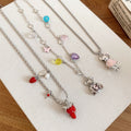 Stainless Steel Enamel Strawberry Faux Pearl Necklace Sweet Pastoral Beach Vacation Choker view 2
