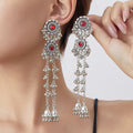 Bohemian Vintage Silver Alloy Rhinestone Sunflower Long Tassel Chandelier Ethnic Drop Earrings view 2