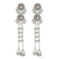 Bohemian Vintage Silver Alloy Rhinestone Sunflower Long Tassel Chandelier Ethnic Drop Earrings view 5