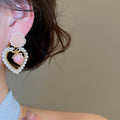 Pink Rose Heart Faux Pearl Stud Earrings French Sweet Floral Light Luxury Jewelry view 4