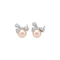 Dainty Round Zircon Faux Pearl Bow Stud Earrings With Silver Posts, Light Luxury Geometric Jewelry view 5