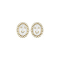 18K Gold Plated Silver Needle Zircon Flower Faux Pearl Stud Earrings Vintage Court Style view 5
