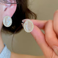 18K Gold Plated Silver Needle Zircon Flower Faux Pearl Stud Earrings Vintage Court Style view 4