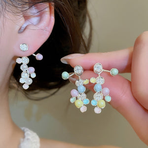 Copper Candy Color Round Pearl Zircon Enamel Stud Earrings Minimalist Fresh Light Luxury