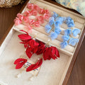 Vacation Style Fabric Flower Faux Pearl Tassel Drop Earrings For Beach Photo Looks view 2