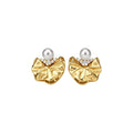 Vintage Style Zircon Pleated Flower Faux Pearl Stud Earrings With Silver Pins view 5
