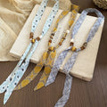 Old Money Floral Wood Bead Chiffon Print Sweater Necklace For Women, Pastoral Light Luxury Choker view 4