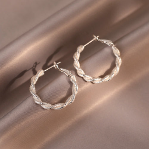 Copper Twisted Braided Round Hoop Earrings Minimalist Geometric Fu Charm Trendy Jewelry
