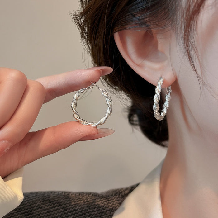 Copper Twisted Braided Round Hoop Earrings Minimalist Geometric Fu Charm Trendy Jewelry