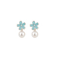 Elegant Faux Pearl Zircon Cat Eye Flower Stud Earrings For Women Light Luxury OL Style view 5