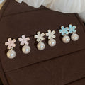 Elegant Faux Pearl Zircon Cat Eye Flower Stud Earrings For Women Light Luxury OL Style view 3