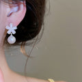 Elegant Faux Pearl Zircon Cat Eye Flower Stud Earrings For Women Light Luxury OL Style view 4