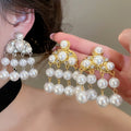 Vintage Court Style Faux Pearl Rhinestone Tassel Geometric Drop Earrings view 1