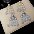 Vintage Court Style Faux Pearl Rhinestone Tassel Geometric Drop Earrings view 4