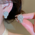 18K Gold Plated Silver Needle Zircon Flower Basket Faux Pearl Stud Earrings Light Luxury view 4