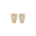18K Gold Plated Silver Needle Zircon Flower Basket Faux Pearl Stud Earrings Light Luxury view 5