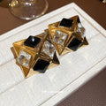 Vintage Alloy Rhinestone Geometric Diamond Square Stud Earrings For Women view 3