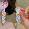 Fresh Floral Faux Pearl Tassel Drop Earrings With Silver Pins For Beach Photos view 3