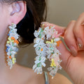 Fresh Floral Faux Pearl Tassel Drop Earrings With Silver Pins For Beach Photos view 1