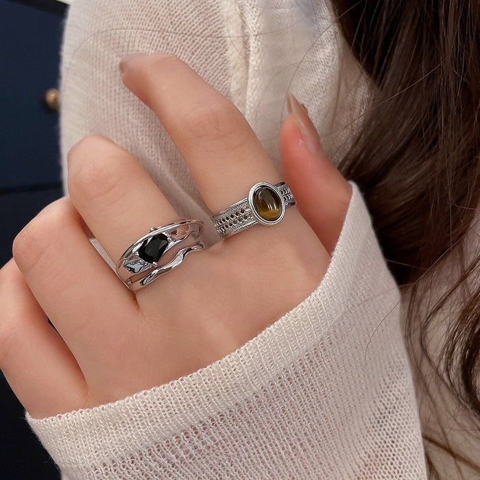 Minimalist Three Layer Square Zircon Open Ring For Women