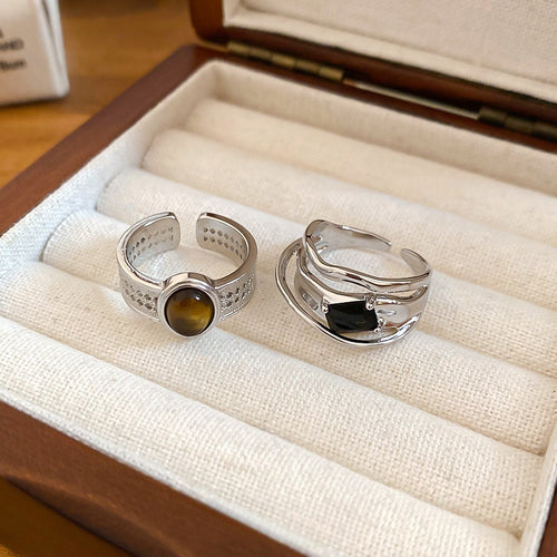 Minimalist Three Layer Square Zircon Open Ring For Women