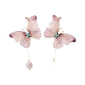 Chiffon Butterfly Rhinestone Stud Earrings Sweet Fairy Forest Style Fabric Ear Jewelry view 5