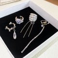 Light Luxury Copper Zircon Teardrop Tassel Clip-on Earrings, Korean Trendy Non-Pierced Ear Cuffs view 2