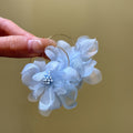 Mist Blue Tulle Flower Drop Earrings Fabric Floral Statement Vacation Beach Style view 2